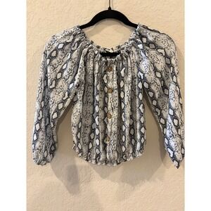Colloseum Snakeskin Print Off Shoulder Button Front Blouse Grey White Small